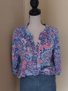Women’s Pink & Blue Printed Blouse